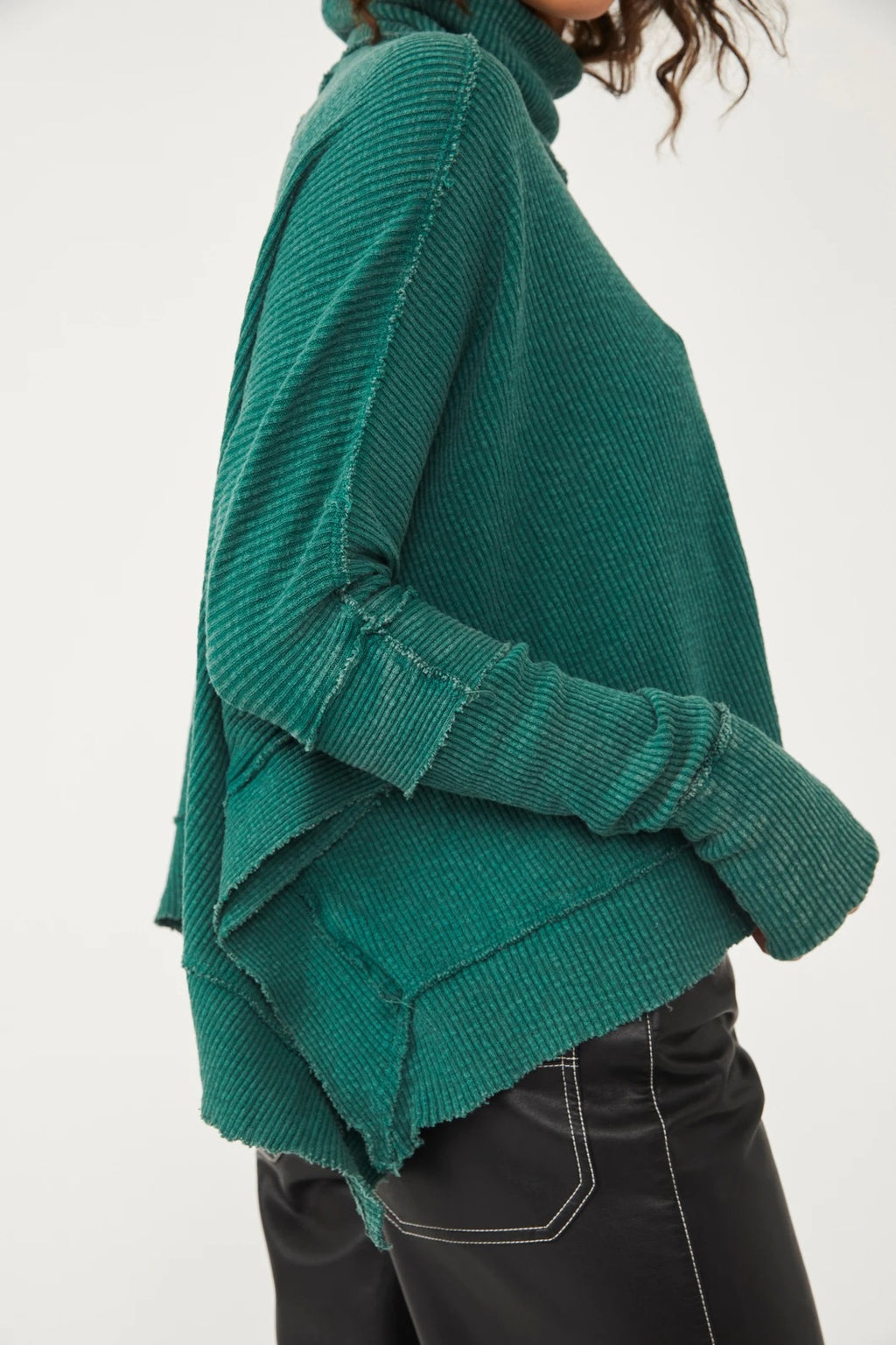 FREE PEOPLE MOON DAISY MOCK NECK RIBBED PULLOVER