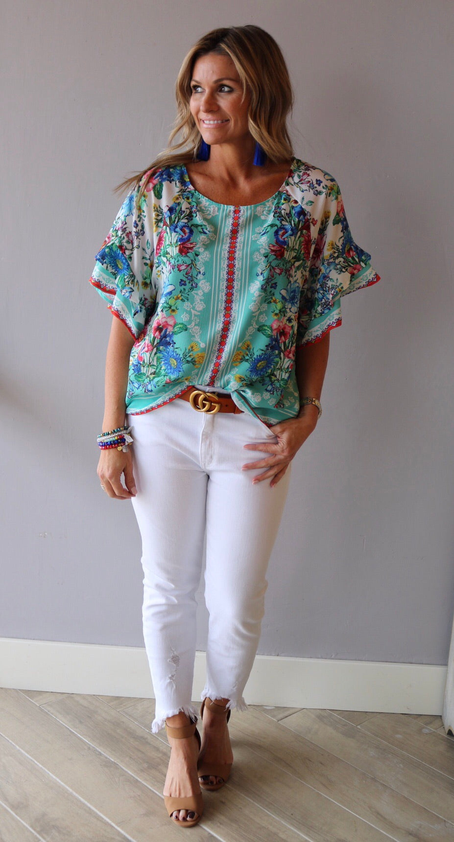 MAJESTIC Floral ScarfPrint Ruffle Sleeve Top