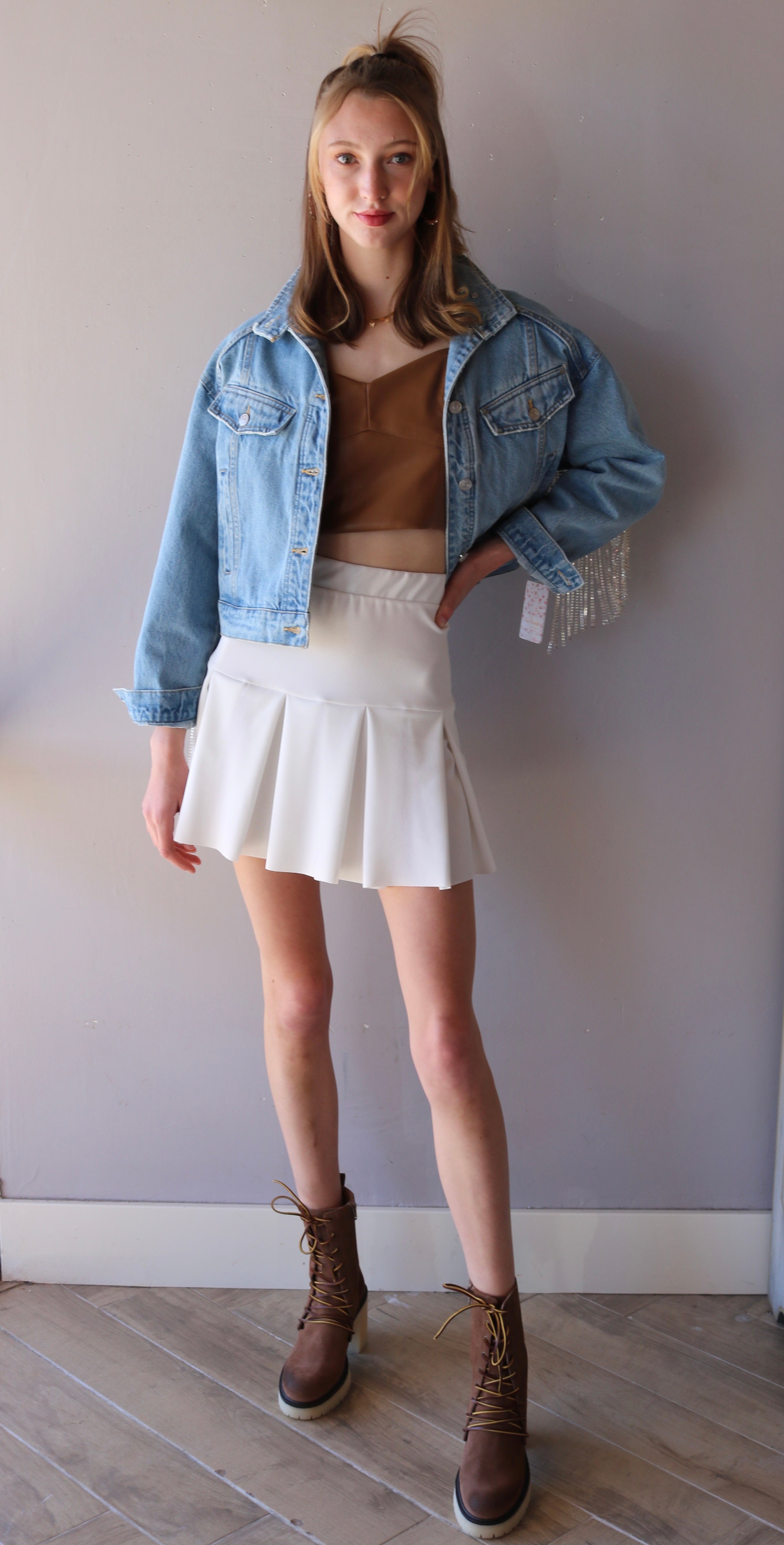 FREE PEOPLE Rhinestone Fringe COMET Denim Bomber Jacket