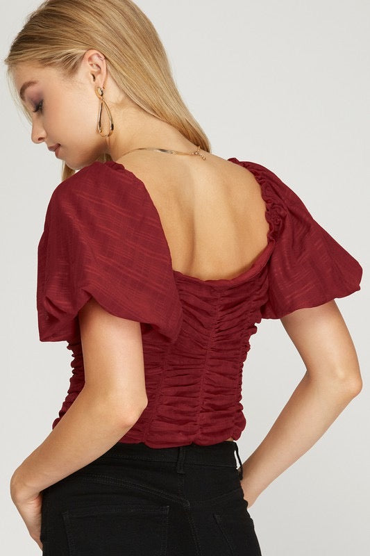 *BLAST Ruched PuffSleeve Top