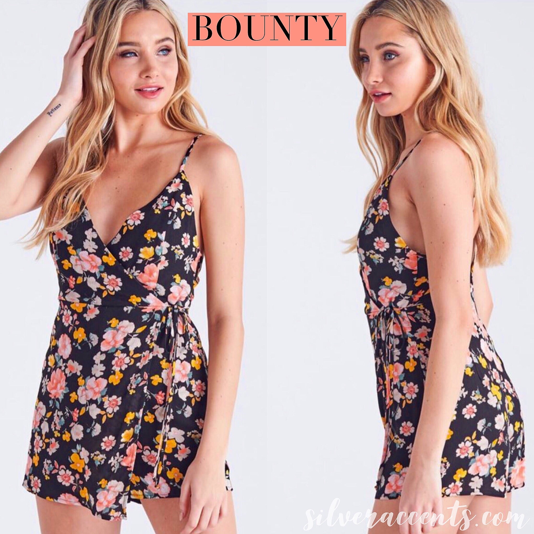 Blue Blush BOUNTY Floral Wrap V-neck Shorts Romper