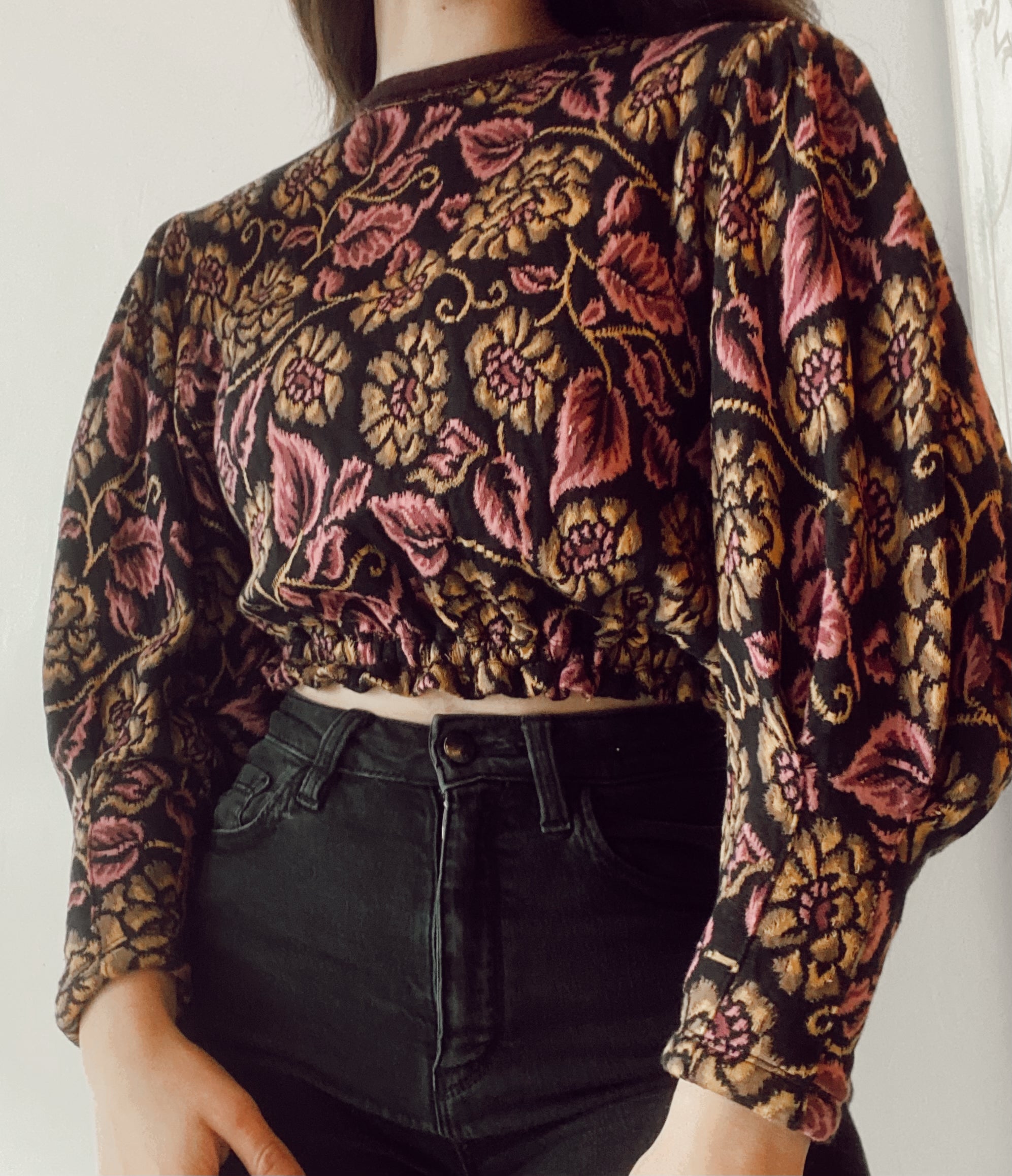 FREE PEOPLE Floral Puff Sleeve NO ORDINARY Reversible Top