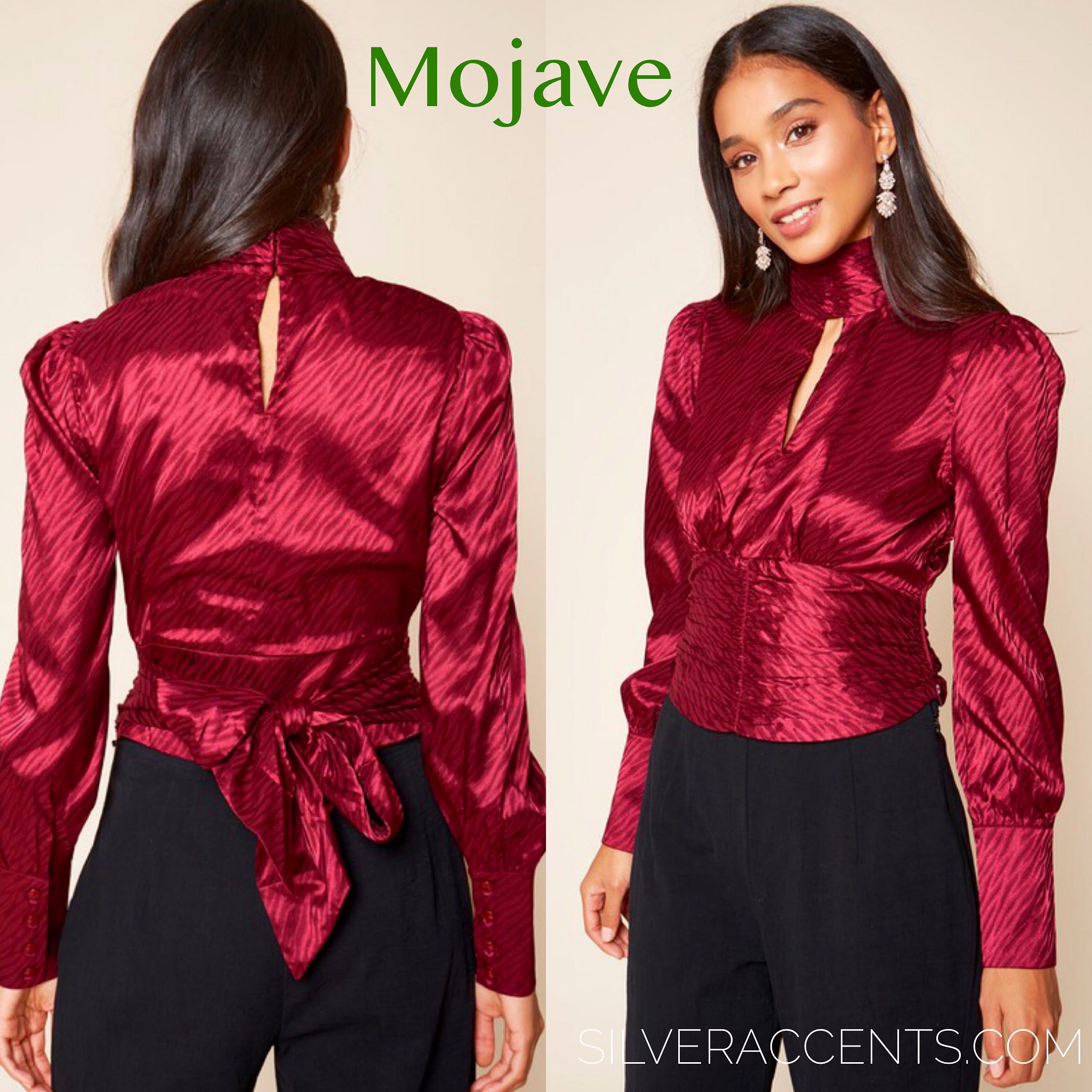 MOJAVE Cut~Out MockNeck Print Tie~Back Top