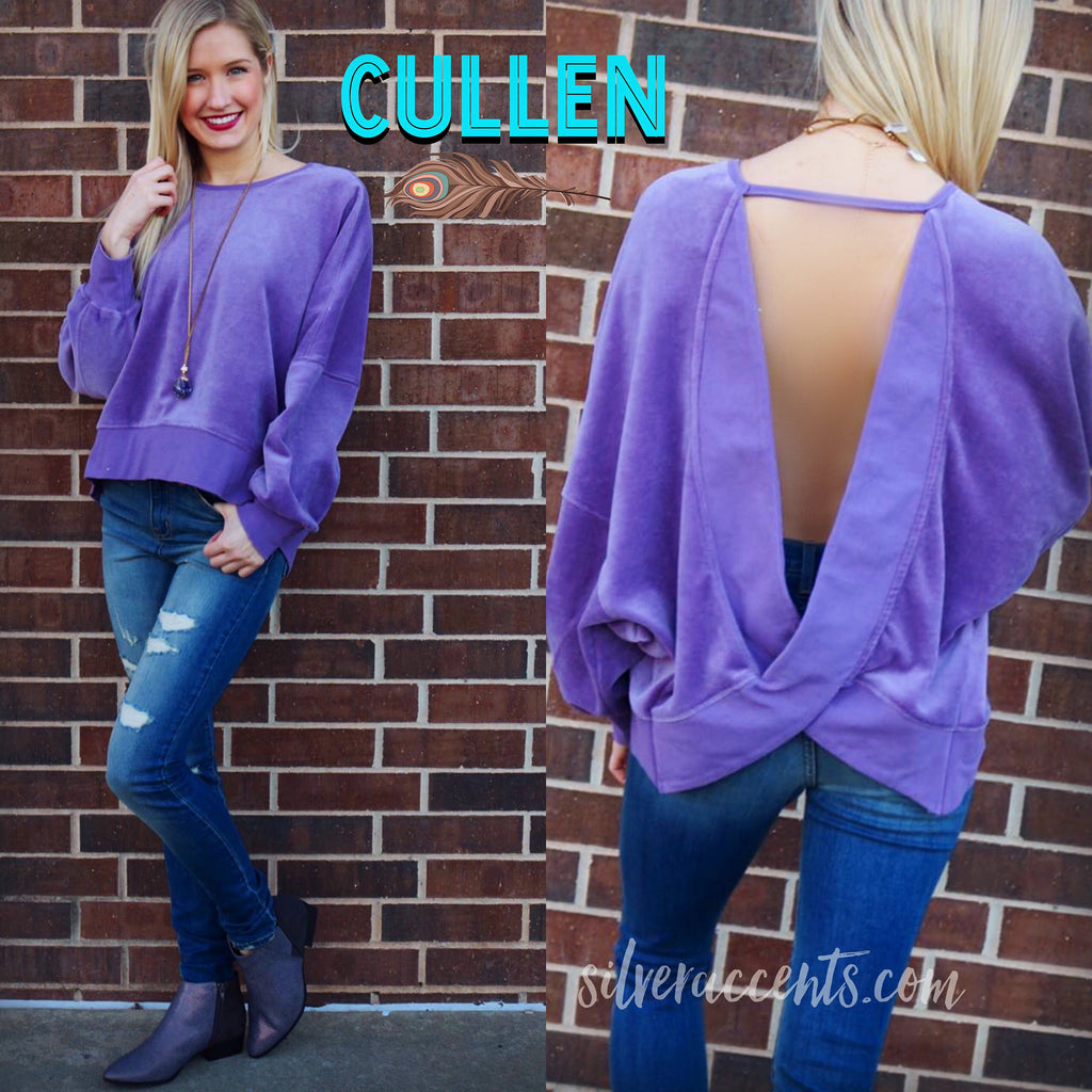 CULLEN Velvet Crossed OpenBack Pullover Top