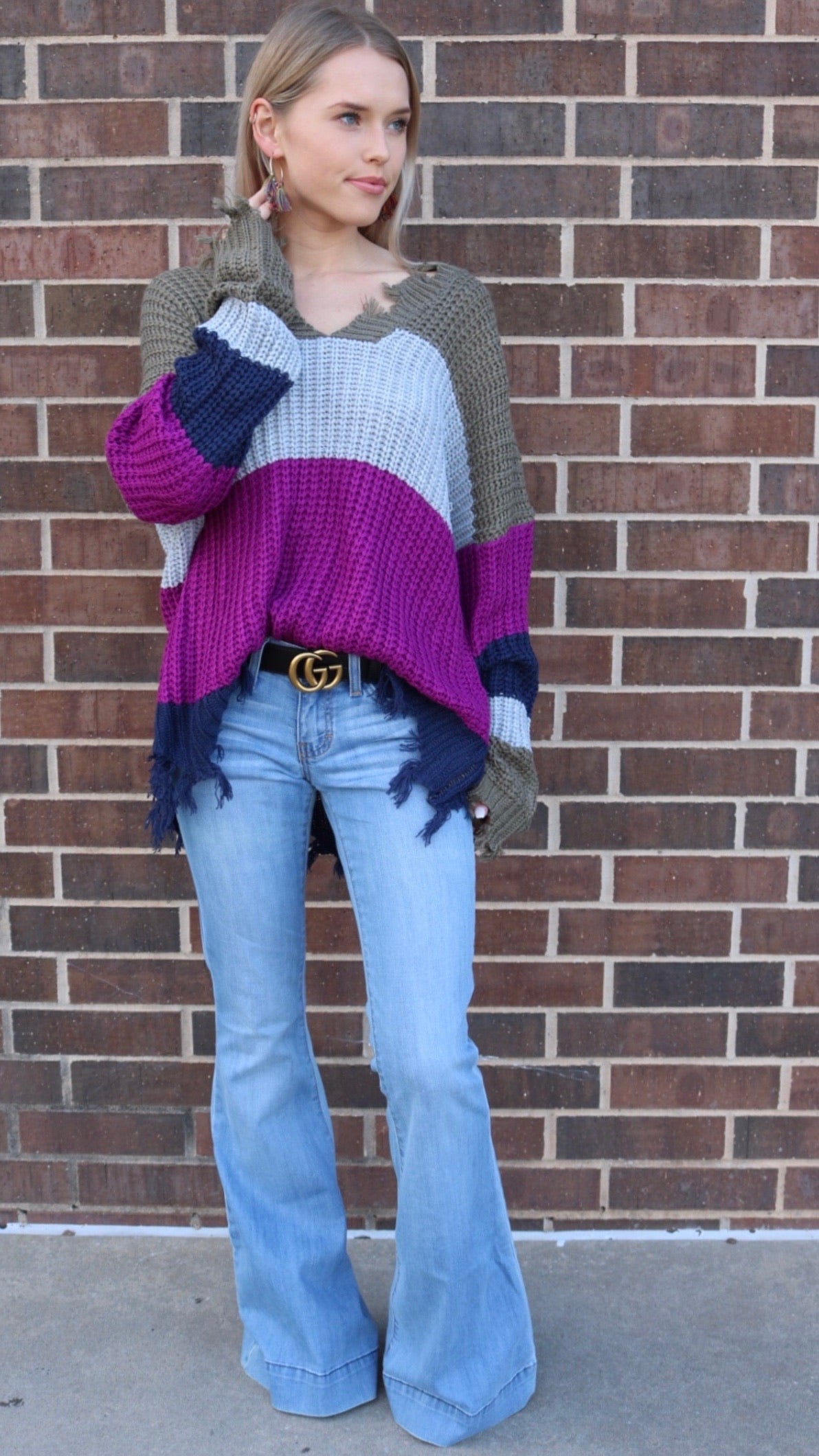 PALMETTO ColorBlock Stripe DistressedEdge Sweater Top