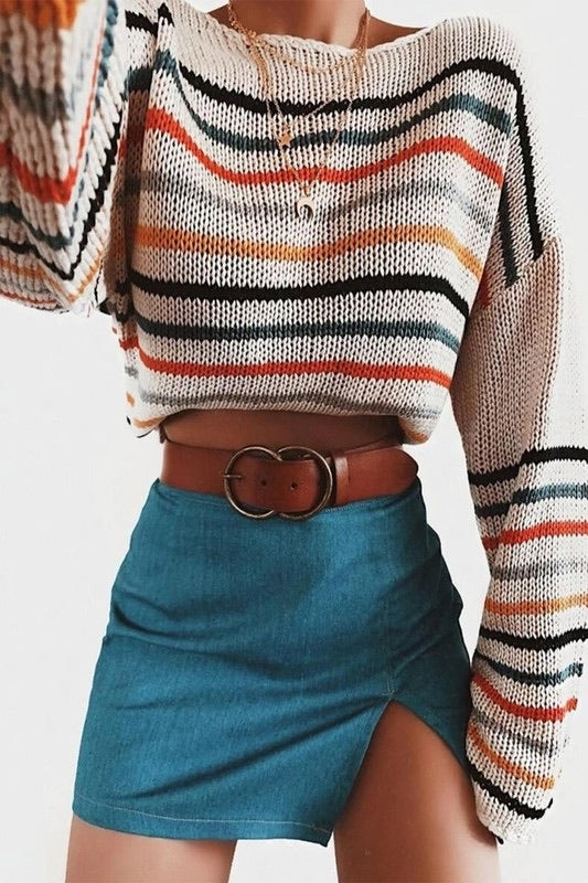 Cezele ANIMATE Stripe Ombré WaistCrop Sweater Top