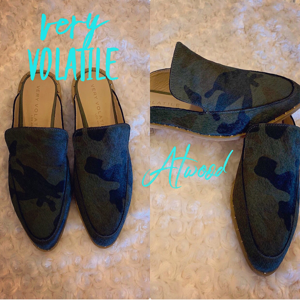 VERY VOLATILE Camo ATWOOD Calf Hair Leather Mule Shoe
