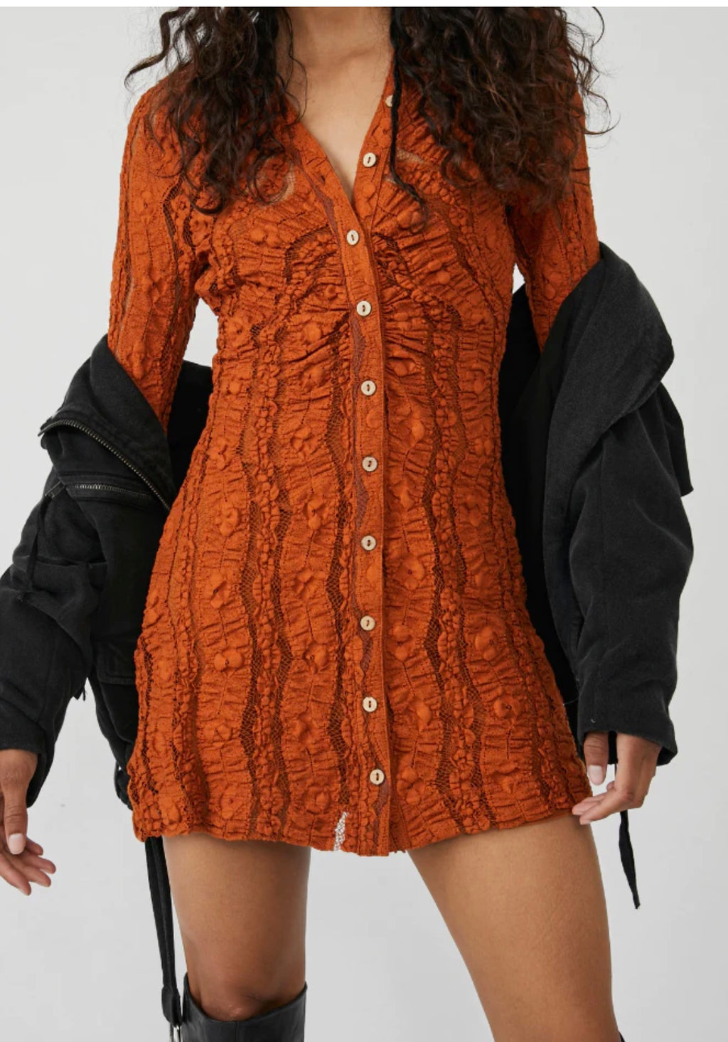 FREE PEOPLE Lace SHAYLA ButtonDown Mini Dress
