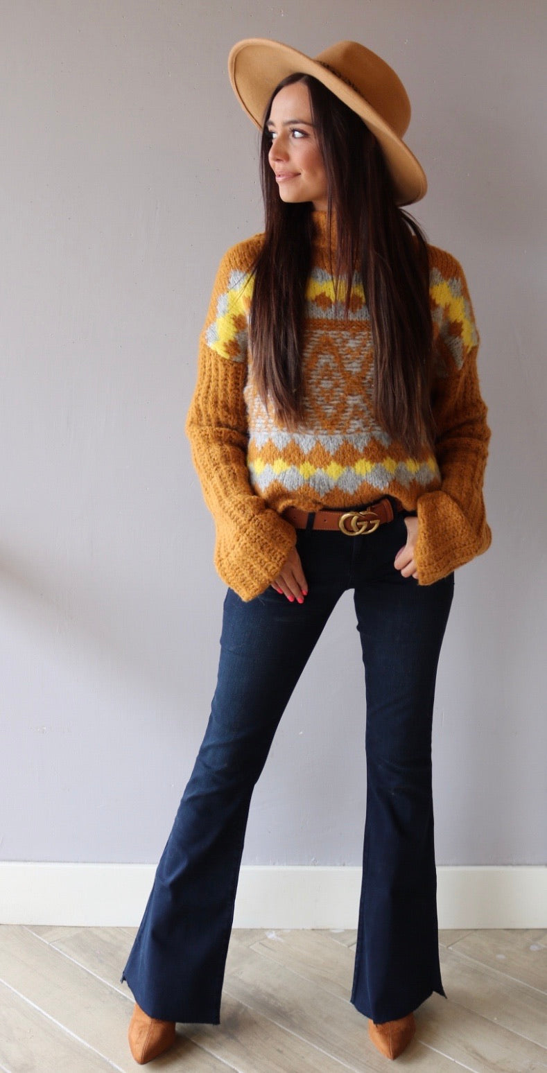 FREEPEOPLE Fair Isle ALPINE Highneck Widesleeve Pullover Top