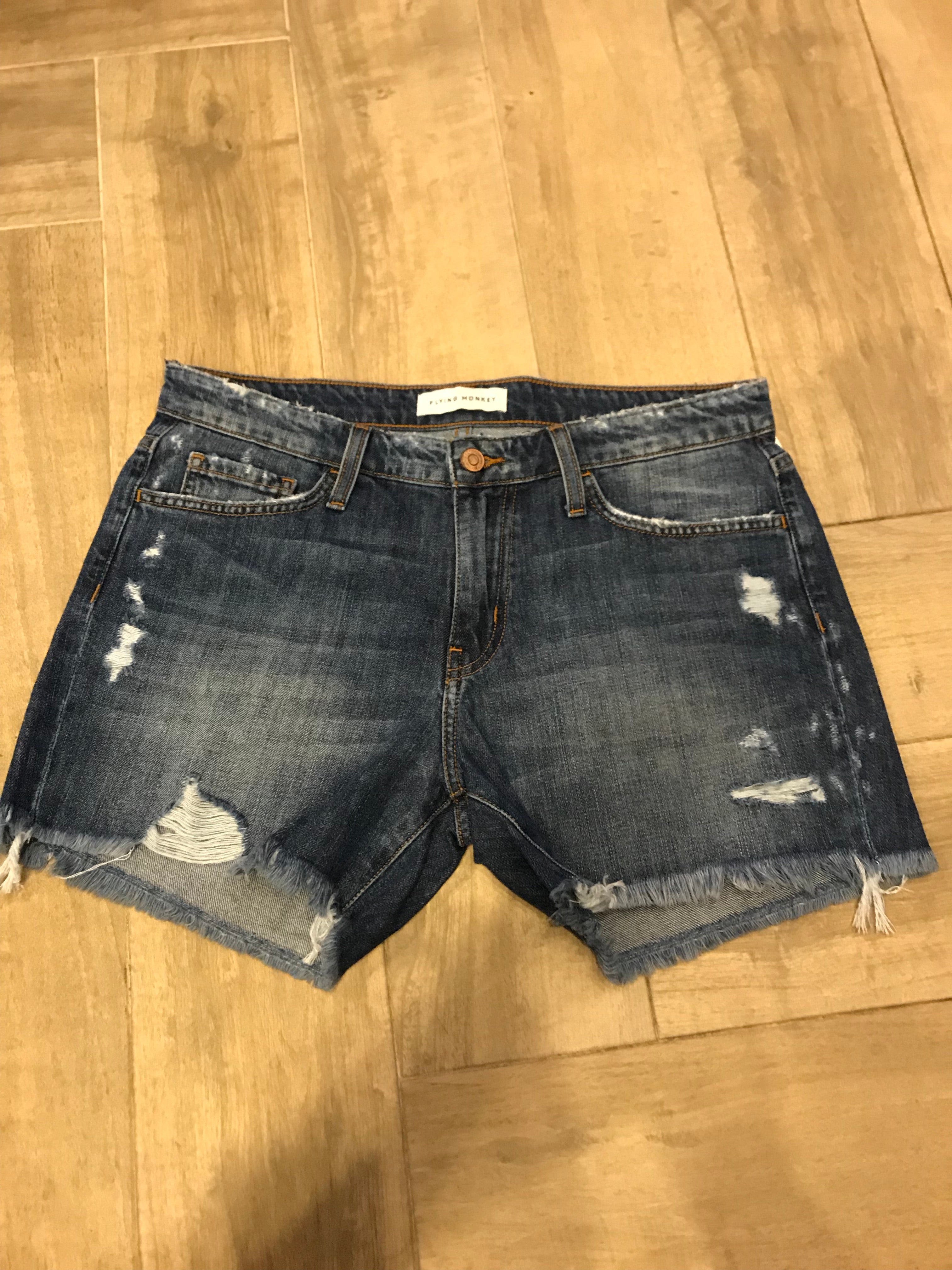 FLYING MONKEY Distressed Boyfriend ALIBI BLUE Jean Shorts