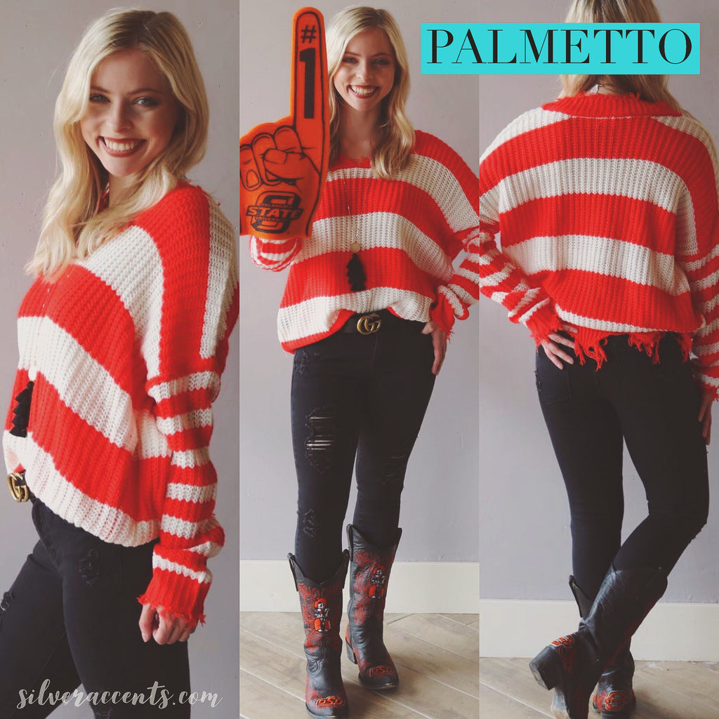 PALMETTO ColorBlock Stripe DistressedEdge Sweater Top