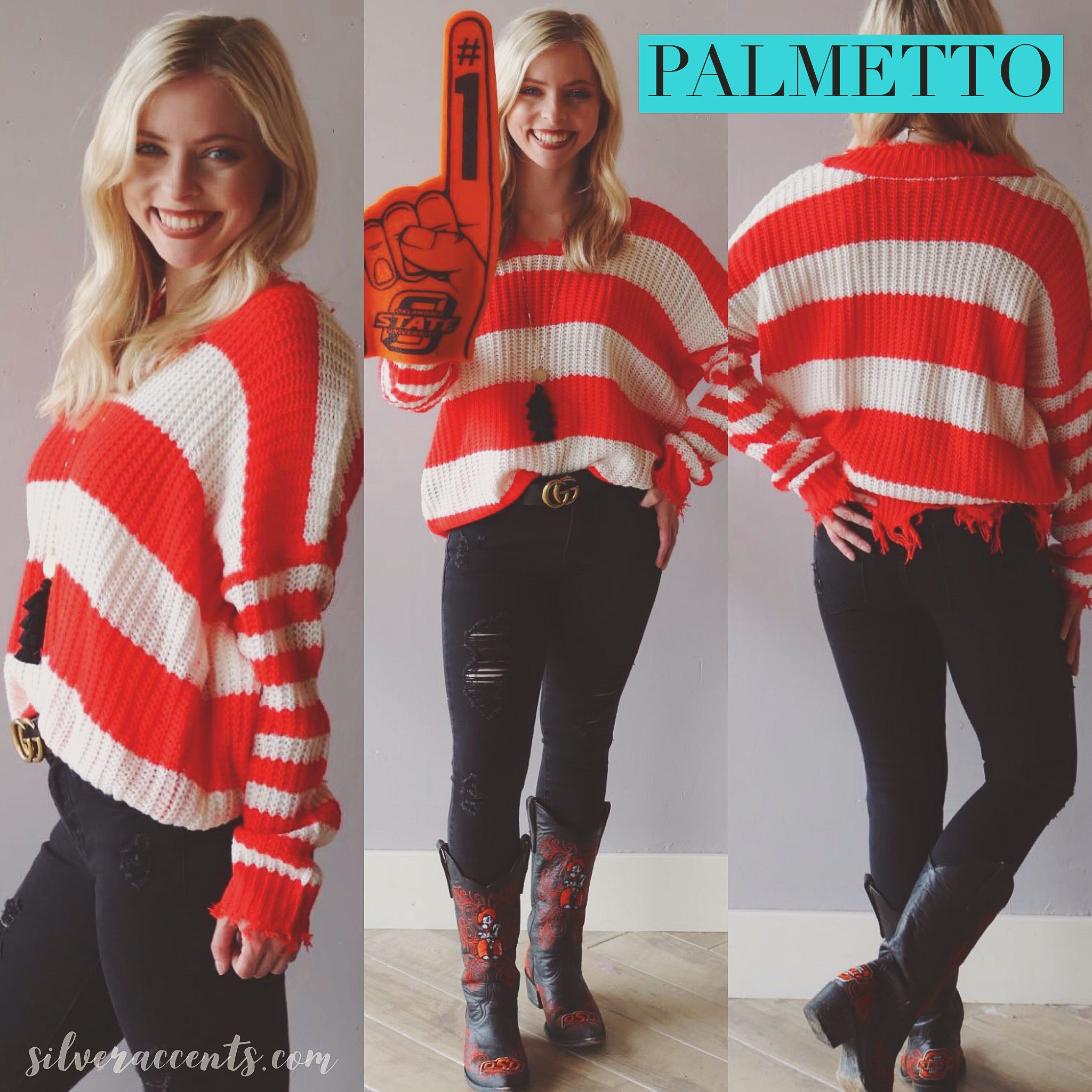 PALMETTO ColorBlock Stripe DistressedEdge Sweater Top