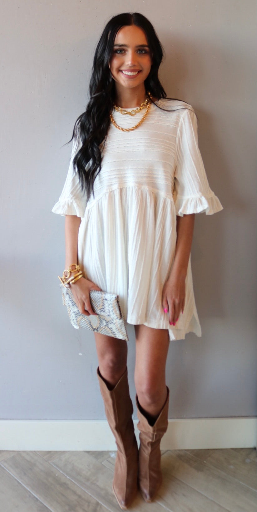FREE PEOPLE Pleated TAKE A SPIN Babydoll Tunic Dress