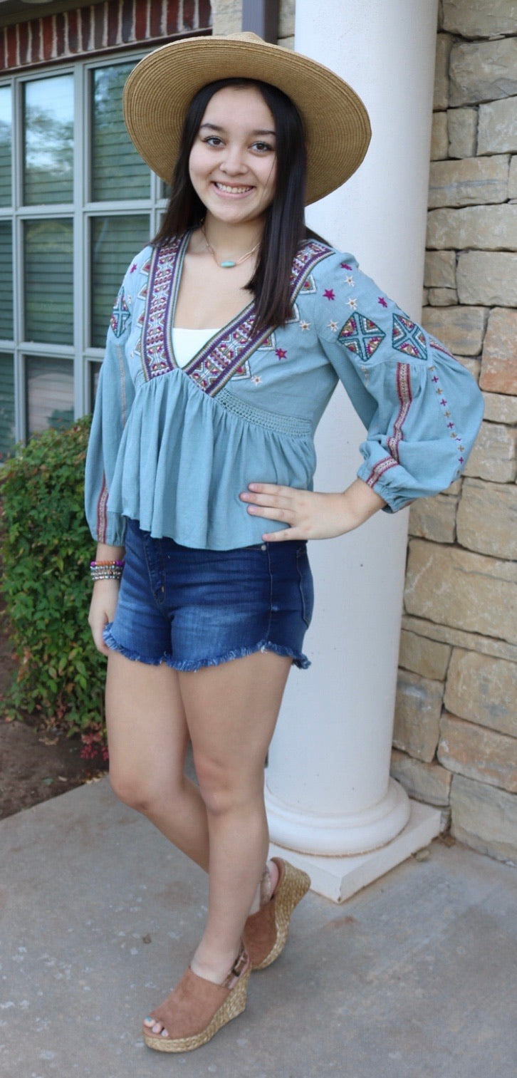 FREE PEOPLE Lagoon ARIA Embroider Flowy Top