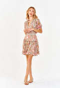 DEAR JOHN Floral VIOLA Ruffle~Neck Tiered ShortSleeve Dress