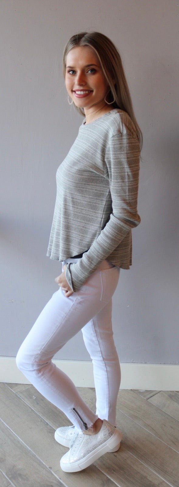 BOBI Locals Only Stripe IMPULSE CropWaist RibKnit Top