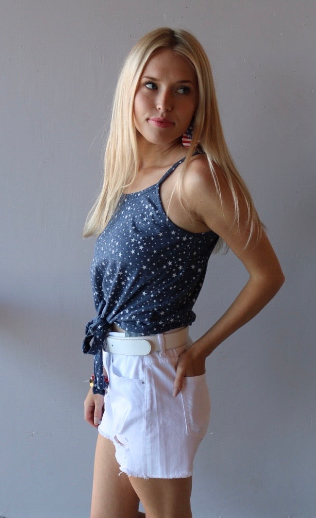 BOBI Star Print BRILLIANCE TieFront JerseyKnit Cami Top
