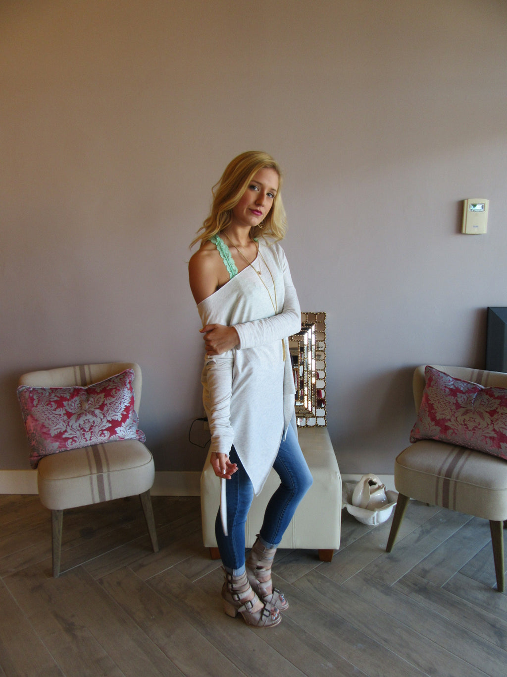 DELOZIER Super Soft Terry Asymmetric Tunic Top