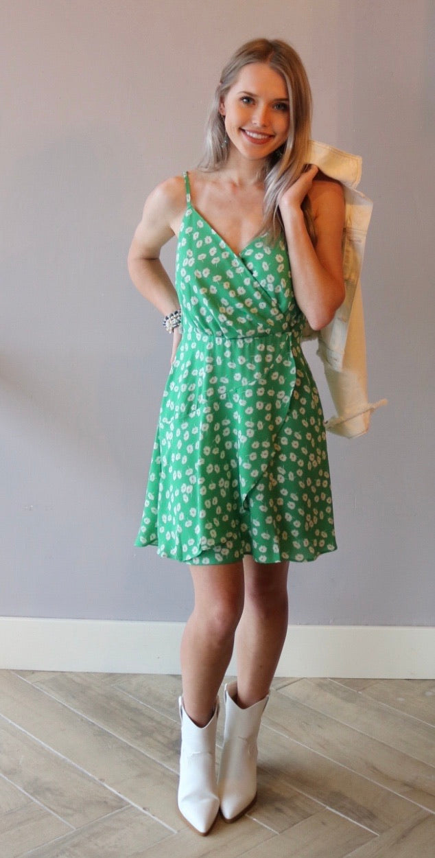 RELIEF Floral Surplice V-Neck Layer Chiffon Dress