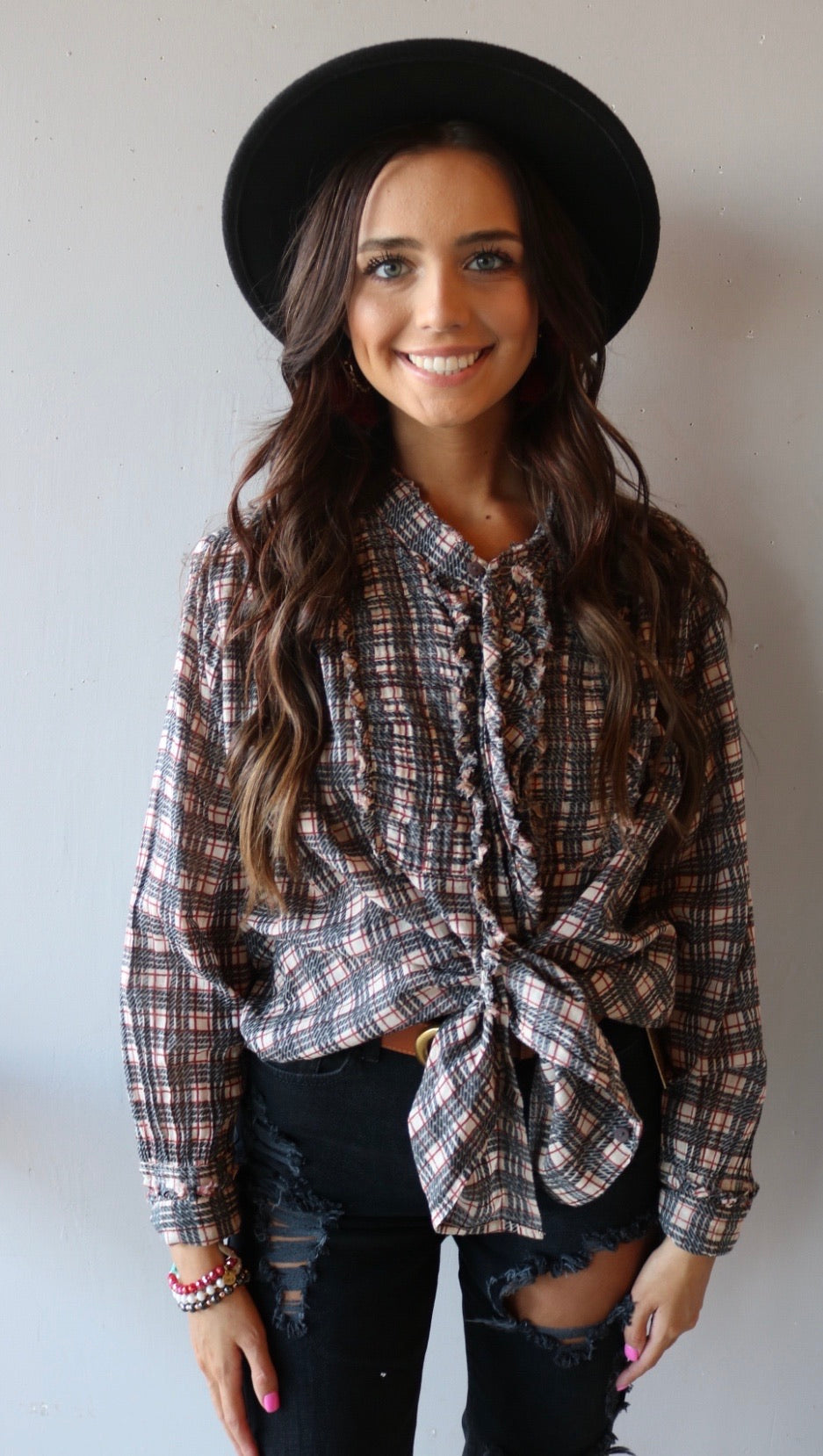 FREE PEOPLE Plaid MILES ButtonDown Tuxedo Shirt