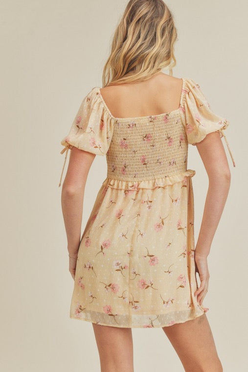 LUSH* SwissDot SINCERE Floral Puff Sleeve Dress