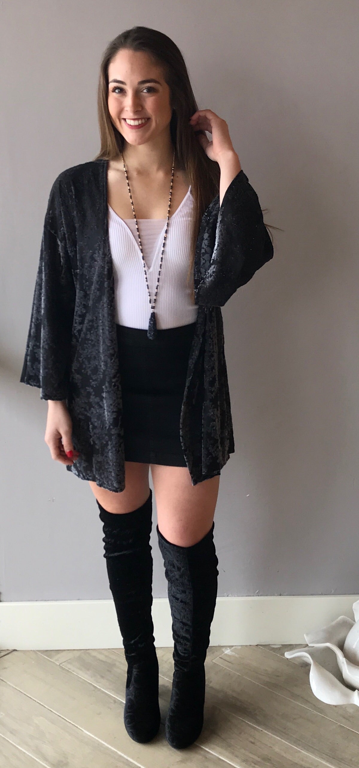 SOIRÉE Velvet Burnout Damask Sparkle Kimono Cardigan Top