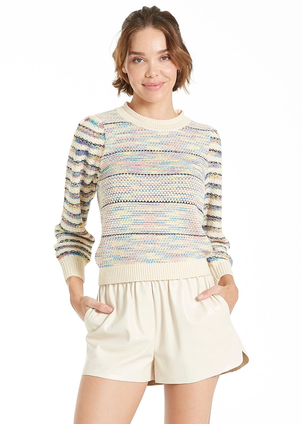 ANOTHER LOVE Puff Sleeve INES Striped CrewNeck Sweater