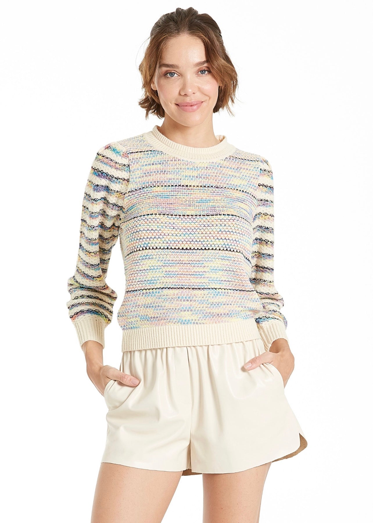 ANOTHER LOVE Puff Sleeve INES Striped CrewNeck Sweater