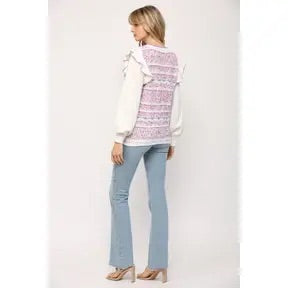 *SUGAR RUSH Ruffle-Sleeve Tape-Yarn Detail Sweater