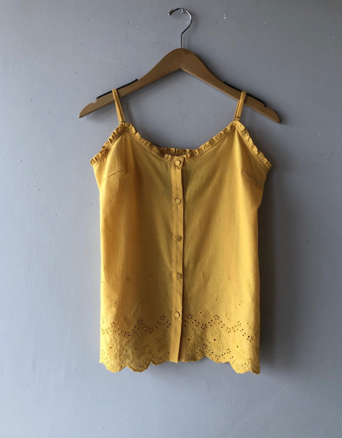 DOUBLETAKE Ruffle Trim Button Down Eyelet Trim Woven Cami Top