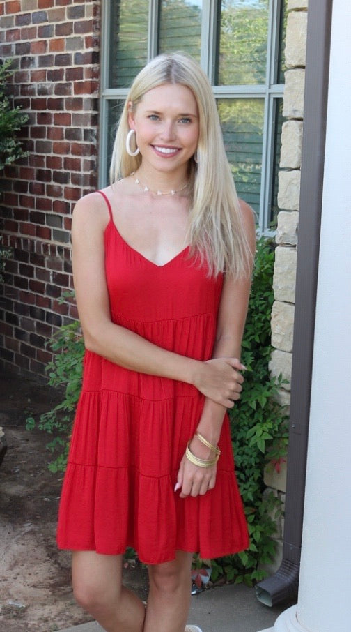 PROSPERITY Tiered CamiStrap Flare Midi Dress