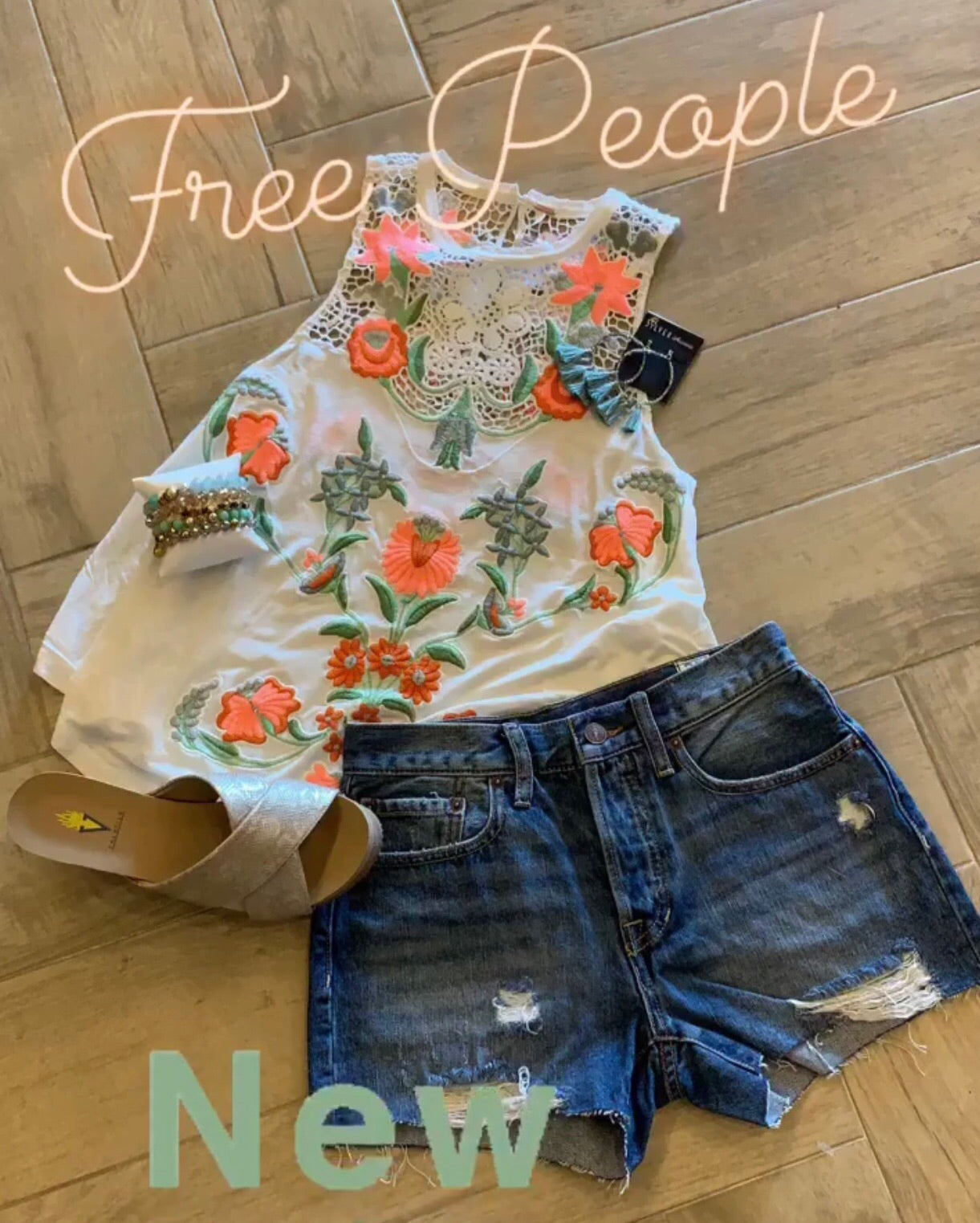 FREE PEOPLE HiRise SOFIA All Over Distressed Rigid Denim Short