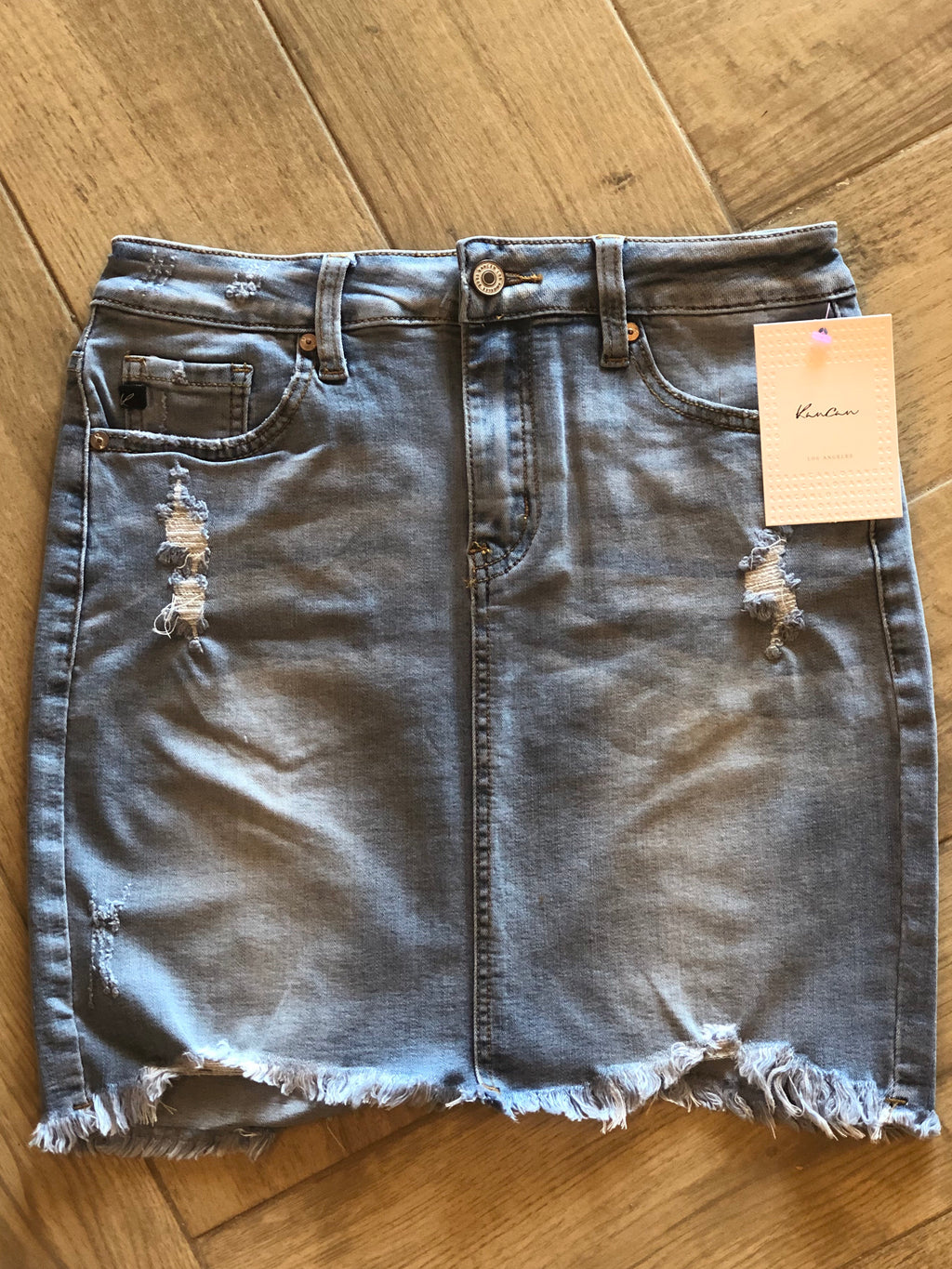 GAMMA HiRise Distressed FrayHem Stretch Denim Skirt