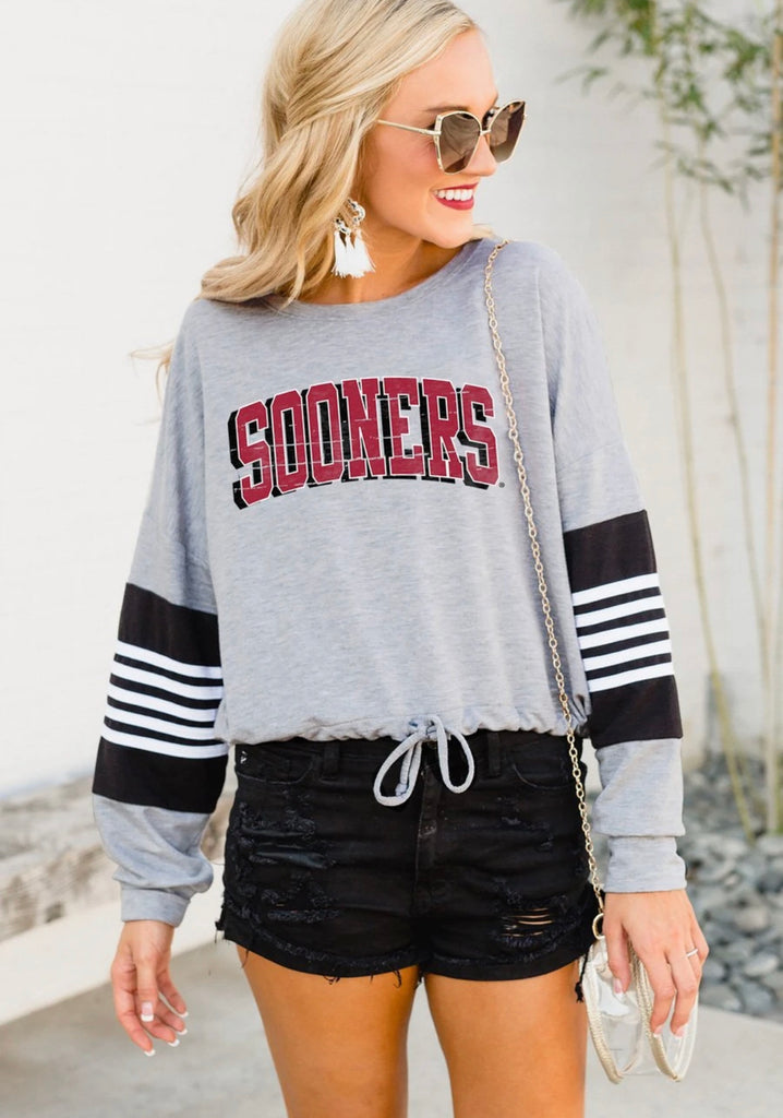 GAMEDAY COUTURE Sooners THE REAL MVP Stripe Sleeve Top