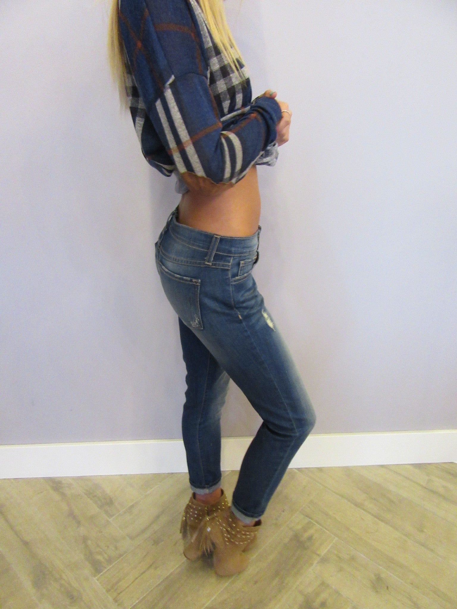 FLYING MONKEY Distressed HEFNER BLUE Slim Boyfriend Jean