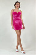 FLYING Feather~Trim Notch Velvet Dress