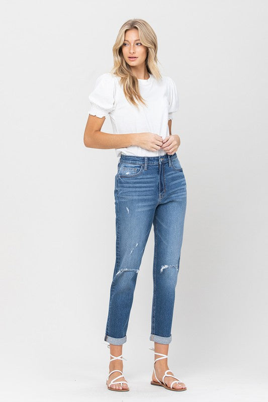 VERVET Distressed ERIKA Stretch Mom Jean
