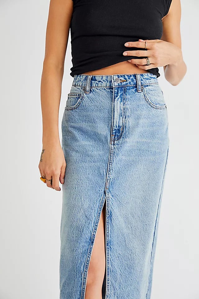 FREE PEOPLE! Denim CALABASIS Midi Skirt