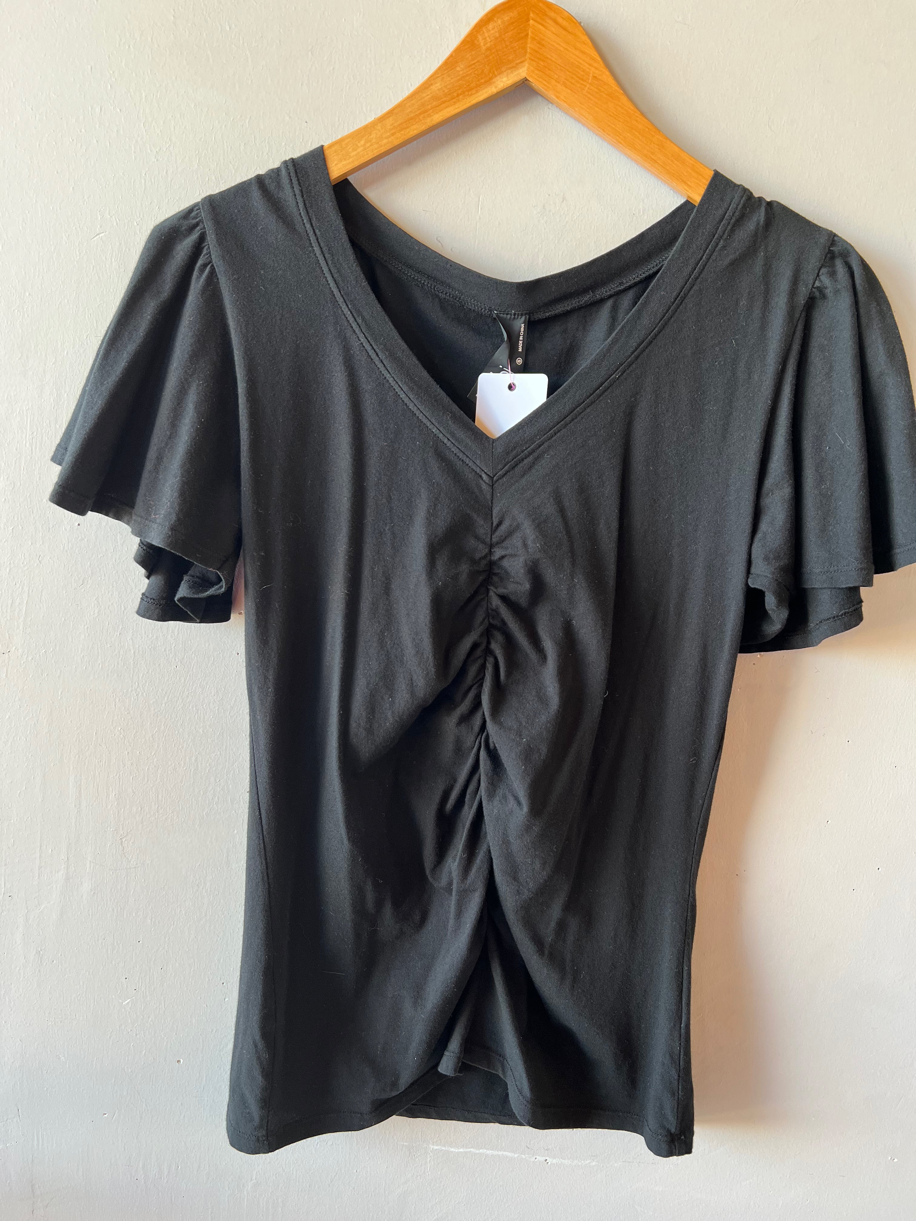 BOBI FlutterSleeve ABROAD Shirred Front Top