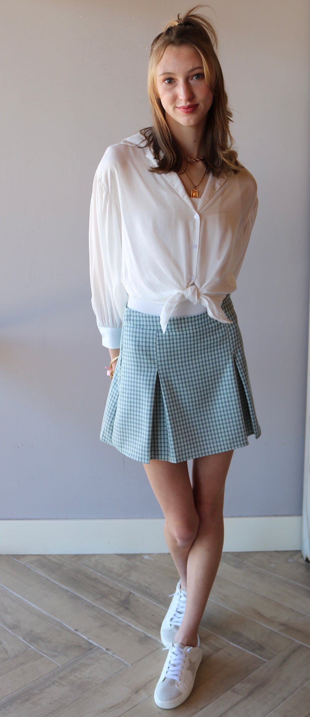 PREPPED Pleated Plaid Mini Skirt