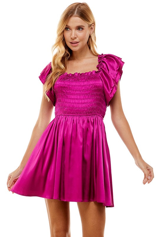 MILLY Smock~Bust Ruffle~Sleeve Satin Dress