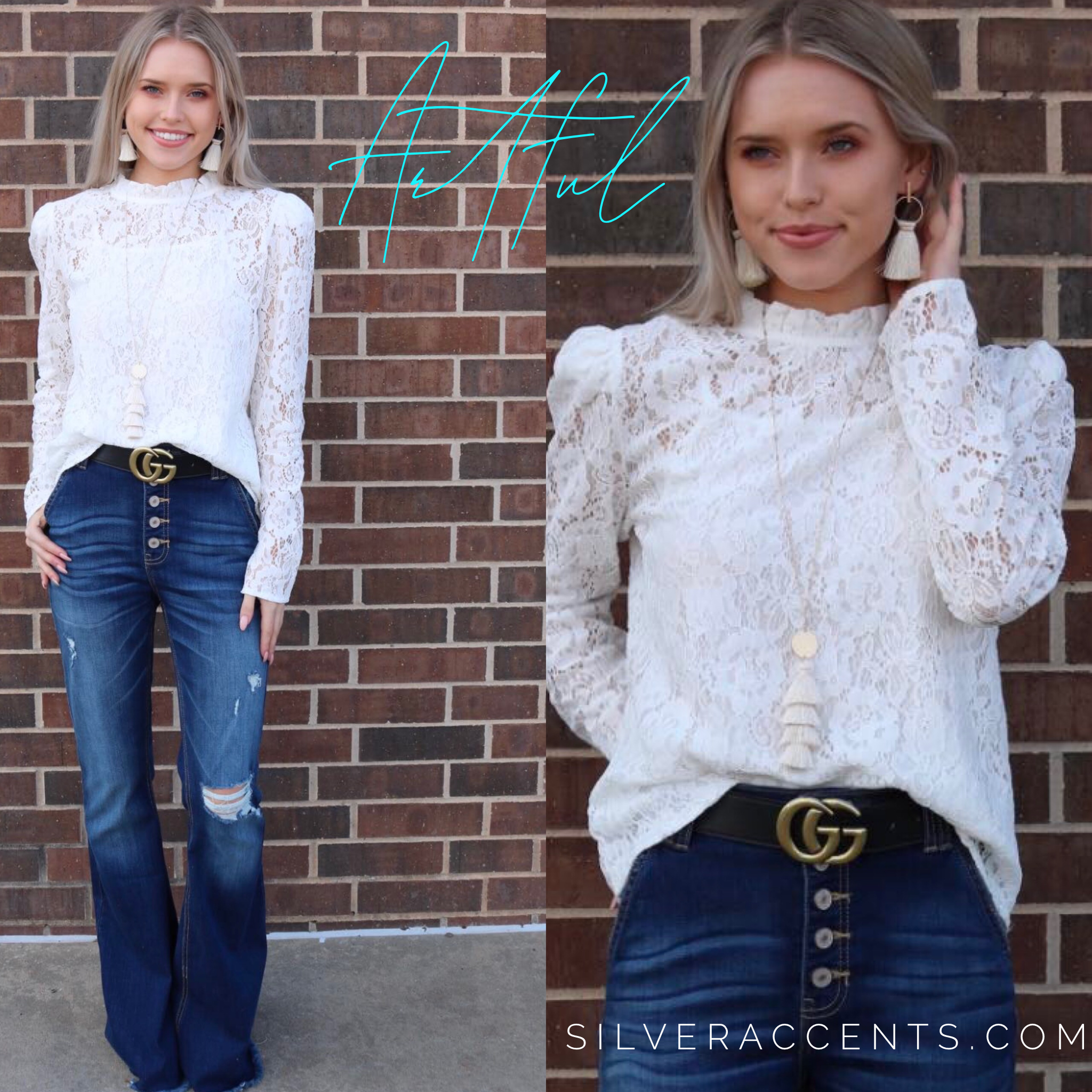 Mittoshop ARTFUL Lace Gathered MockNeck PuffSleeve Top