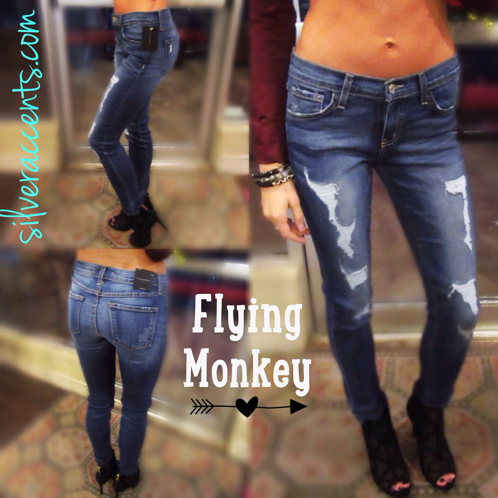 FLYING MONKEY Fused Distressed FERRIS BLUE Skinny Jean