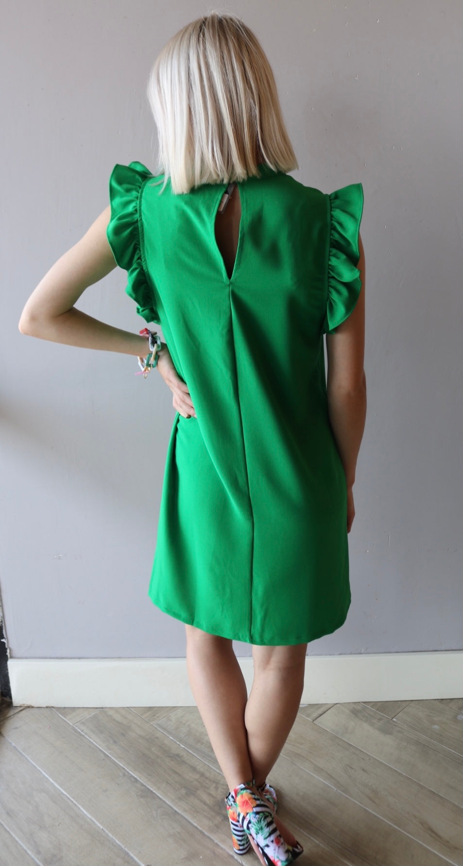 CHIME IN Ruffled Sleeve High Neck Dress