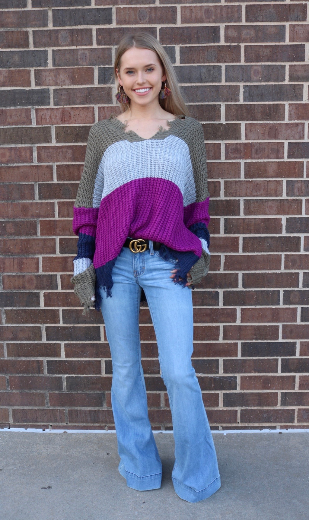 PALMETTO ColorBlock Stripe DistressedEdge Sweater Top