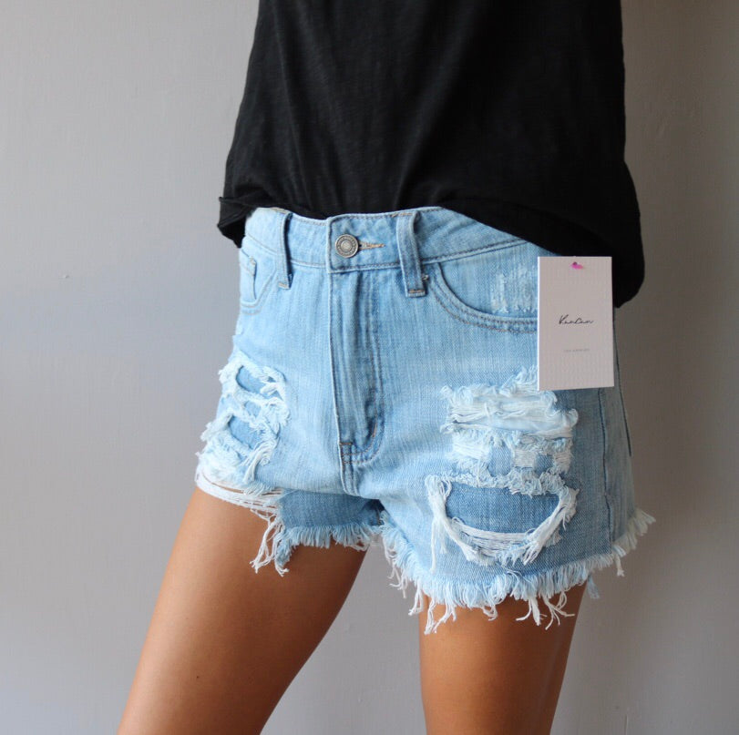 Lt Blue SPLENDID HiRise Distressed Jean Shorts