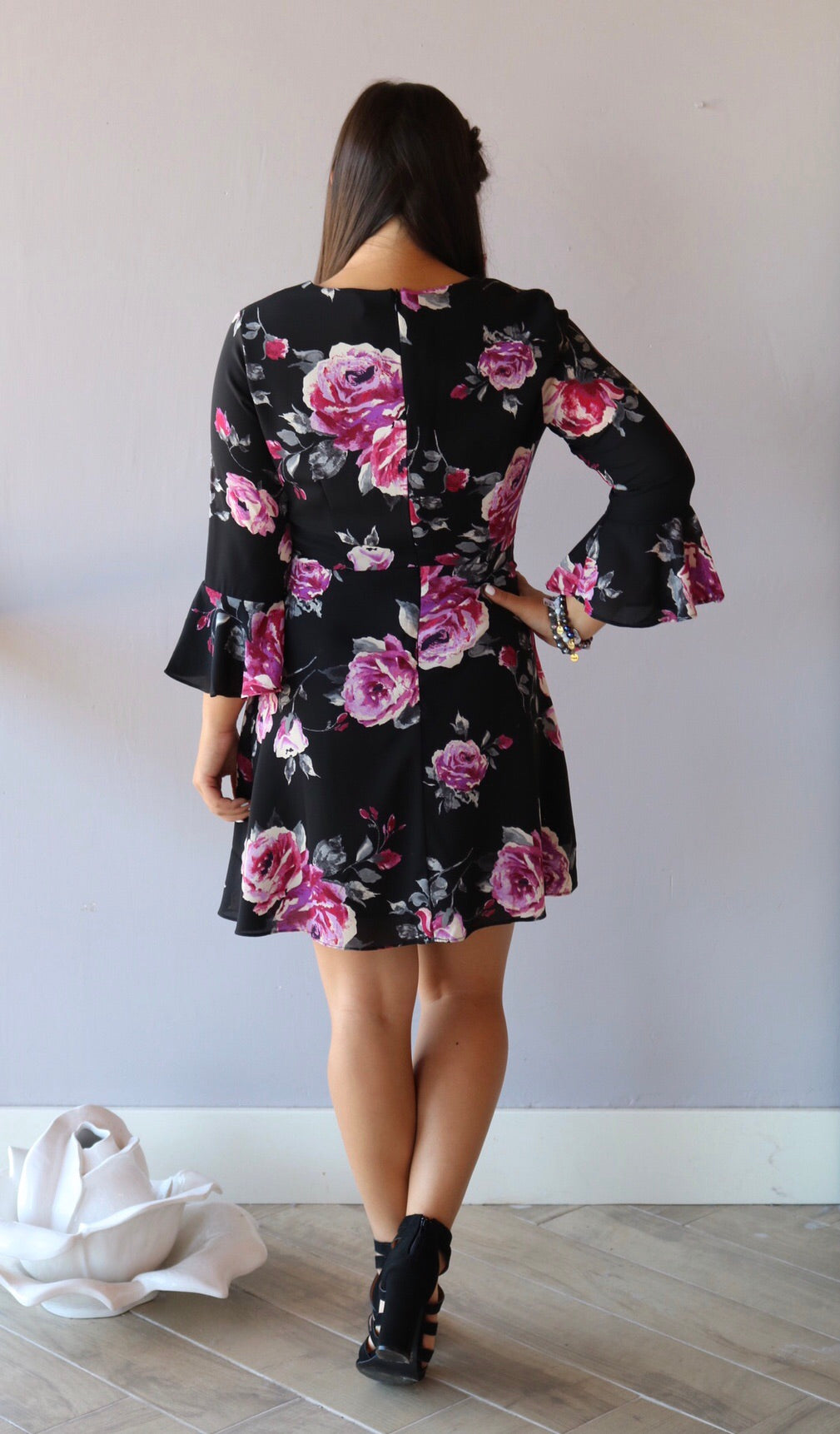 INFLUENCE Floral 3/4 BellSleeve Fit & Flare Dress
