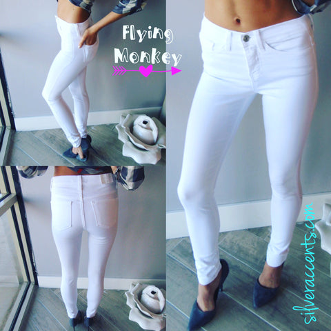 FLYING MONKEY Hi-Waist WHITE Skinny Jeans