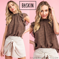 BASKIN Leopard HiRuffleNeck FlutterSleeve Chiffon Top