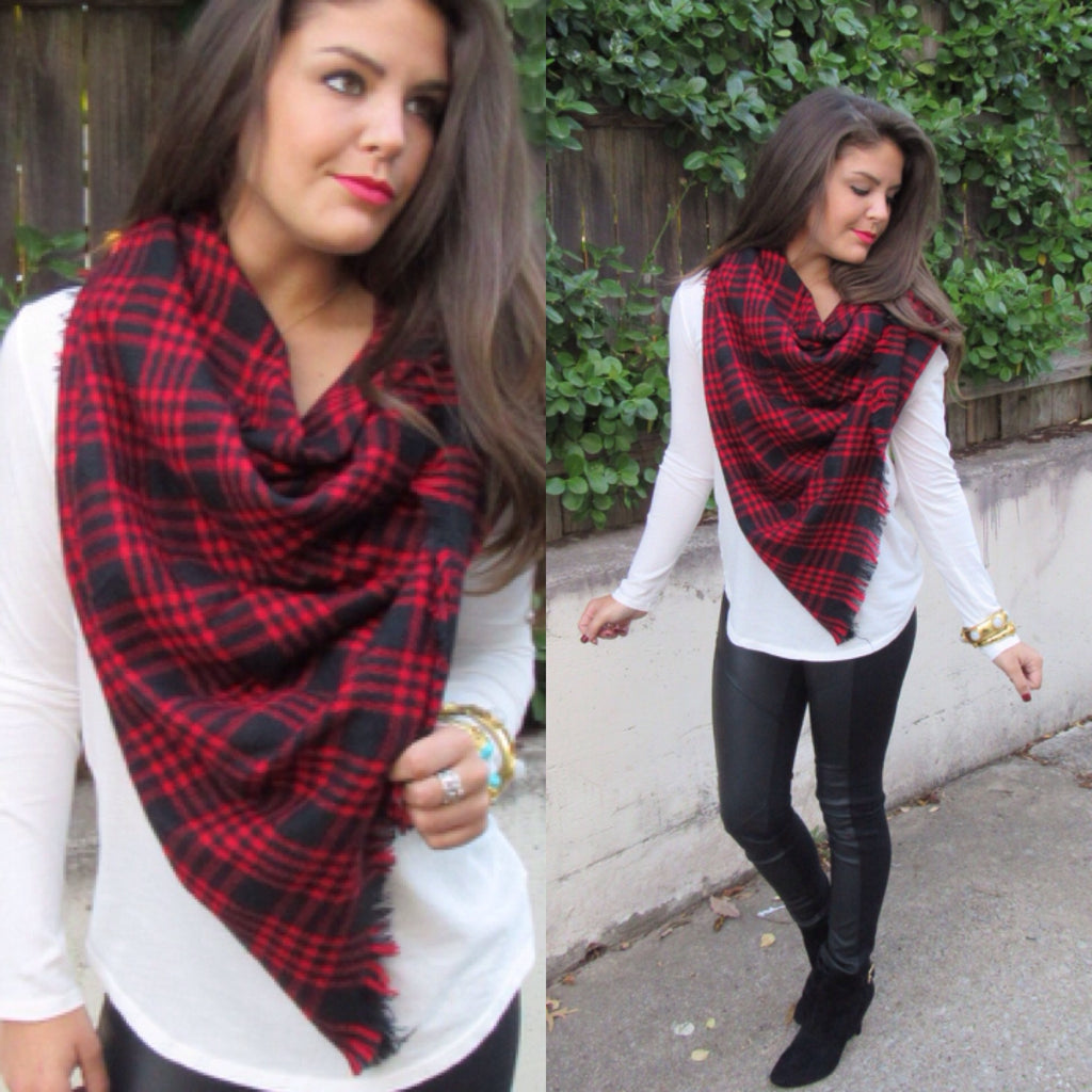 KATE Plaid Blanket Fringe Scarf